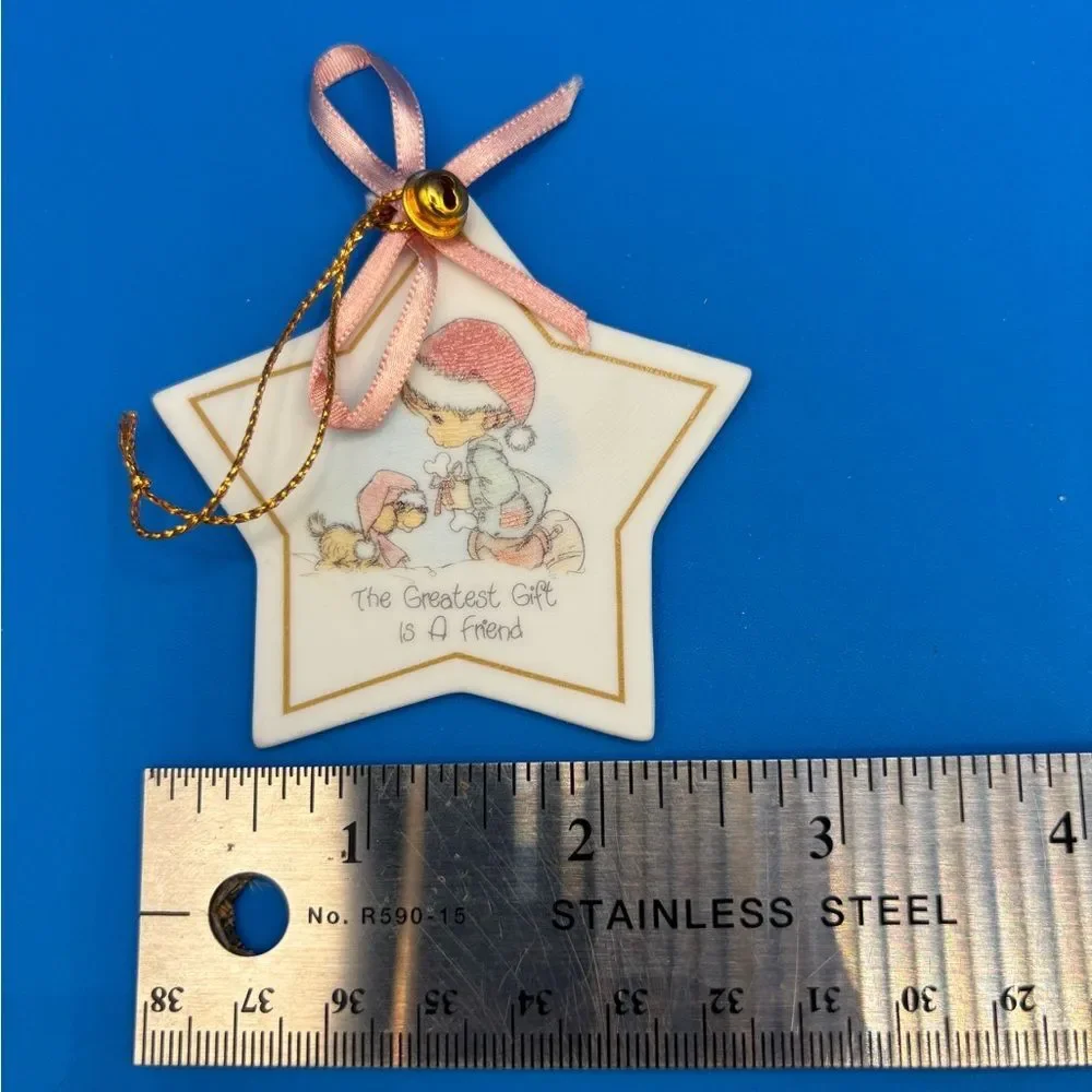 Vtg Precious Moments Bisque Porcelain Star Christmas Ornaments-3-Religious - Picture 12 of 12